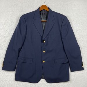 Brooks Brothers 346 Blazer Mens 42 Short Navy Blue 3 Button Gold Preppy Office
